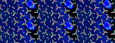 Soyut kar taneleri arkaplanda izole edilmiş düz dizayn. Raster kar taneleri arka planda. Raster illüstrasyonu. Kar tanesi rengarenk desen. Kar taneleri deseni.