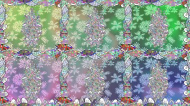 Renkli Bahar Temalı Kusursuz Arkaplan. Düz Çiçek Elementleri Tasarımı. Raster Modaya uygun kumaş deseni. Tarafsız renklerde şirin çiçek deseni.