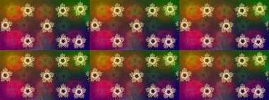 Noel tasarımı için. Kahverengi, yeşil ve mor ikon silueti. Yeni yıl tabelası. Kutlamanın sembolü. Kar tanesi kışı kahverengi, yeşil ve mor renklerde yalıtılmış. Raster illüstrasyonu.