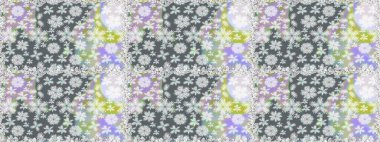 El çizimi. Güzel kumaş deseni. Raster illüstrasyonu. Çiçekler, dallar, otlar ve çiçekler.