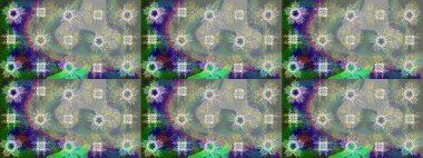 Noel ve yeni yıl moda baskıları için tatil tasarımı. Kar tanelerinin soyut arkaplanlı Noel şablonu. Gri, nötr ve yeşil renkler. Raster illüstrasyonu.