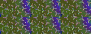 Modern soyut tasarım posteri, kapak, yeşil, mor ve mavi renkli kart tasarımı. Kar taneleri tasarımı. Retro tarzı, kış elementleri. Moda olmuş kar taneleri ve elementler Memphis kartları.