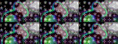 Çiçek buketleriyle klasik bir eskiz şekli. Siyah renklerde. Raster illüstrasyonu.