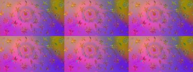 Mor ve pembe renklere karalamalar çizilmiş çiçek deseni. Raster illüstrasyonu.