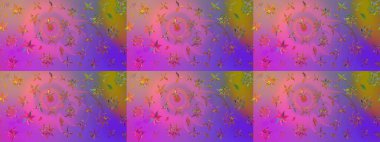 Soyut etnik raster çizim kalıbı. Kabile sanatı boho baskısı, klasik çiçek arkaplanı. Arkaplan dokusu, duvar kağıdı, mor ve pembe renkli çiçek teması.