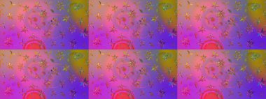 Eflatun ve pembe renklerde etnik çiçeklerle süslenmiş zarif bir eskiz. Raster Çiçek İllüstrasyon Şirin Tekstil.