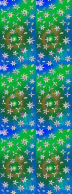 Yeşil ve mavi renkte çiçekler olan çiçek deseni çiz. Suluboya tarzında yeşil ve mavi renkte çiçekler.