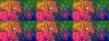 Küçük çiçekteki sevimli çiçek deseni. Yeşil ve turuncu renkte çiçekler.