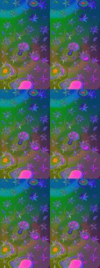 Parlak renkli çiçekleri ve yeşil ve mavi renkli yaprakları olan harika bir çiçek deseni. Moda baskıları için zarif bir şablon. Modern çiçek arkaplanı. Halk stili.