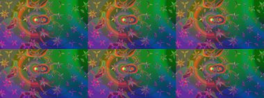 Yeşil ve mavi renkli etnik çiçekli zarif eskiz deseni. Raster Çiçek İllüstrasyonu güzel tekstil..