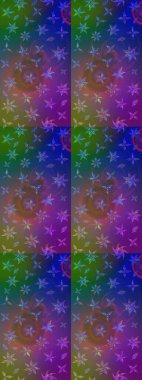 Yaprak ve çiçeklerin suluboya resimleri, mavi ve mor renkler üzerine çizimler. Mavi ve mor renklerde bahar çiçekleri. Raster illüstrasyonu.