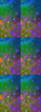 Elle boyanmış suluboya resim çizimleri, çiçekler ve bitkiler. Yeşil ve mavi renkte çiçekler.