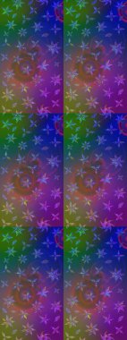 Yaprak ve çiçeklerin suluboya resimleri, mavi ve mor renkler üzerine çizimler. Mavi ve mor renklerde bahar çiçekleri. Raster illüstrasyonu.