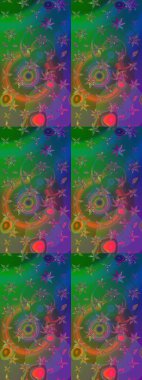 Eskiz arkaplan modeli. Yeşil ve mavi renkli yapraklı yabani çiçekler. Suluboya, elle çizilmiş. Raster illüstrasyonu.