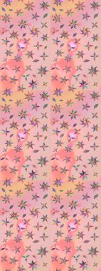 Motley illüstrasyonu. Küçük renkli çiçekler. Küçük çiçekte güzel bir desen. Moda baskıları için zarif bir şablon. Pembe ve nötr çiçekli bahar çiçekleri.