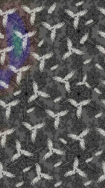 Raster çiçek izi. Çiçeksel gri çizim deseni. Klasik taslak çizimi.