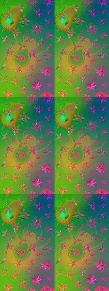 Raster çiçek desenli çiçek deseni, yapraklar, dekoratif elementler, sıçrama, lekeler, el çizimi kontur çizgileri ve Doodle çizim stili, grafik raster çizim çizimi.