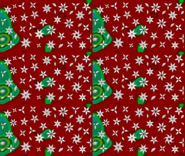 Renkli Yaz Temalı eskiz kalıbı. Raster Illustrasyon 'daki Çiçek Deseni' nin son moda çizimi. Düz Çiçek Elementleri Tasarımı. Kırmızı renkte çiçekler.