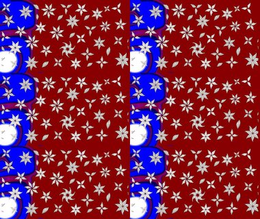 Çok renkli küçük çiçekler ve kırmızı renkli komik böcekler, raster desen, illüstrasyon.