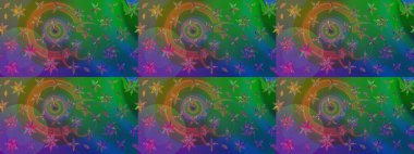 Raster illüstrasyonundaki çiçek desenli çizim. Yeşil ve mavi renklerde. Güzel kumaş deseni. Raster illüstrasyonu.