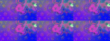 Mor ve mavi renkte manzaralı çiçek deseni. Çiçek kompozisyonu, el boyası, hassas şablon. Üst manzara, yumuşak stil. Sevgililer günü ve tebrik kartı konsepti için şık bir davet.