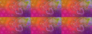 Çiçek deseni. Mor ve pembe renkte çiçek çizimi. Şatafatlı bahar bahçesi dokusu. Raster illüstrasyonu. Mor ve pembe renkte çiçekler.