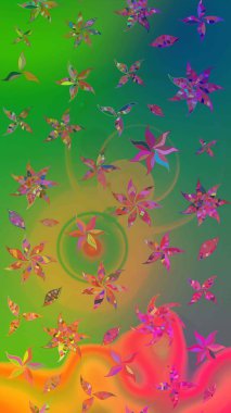 Klasik çiçekler. El çizimi, soyut ve süslü elementler. Yaz çiçekleri teması. Yeşil ve pembe renkler. Suluboya resim taklit Raster illüstrasyonu.