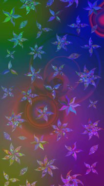 Raster güzel bir çiçek deseni çizmiş. Bahar mevsimi. Tatil havası. Nazik romantik baskı. Mavi ve mor renkte çiçekler.