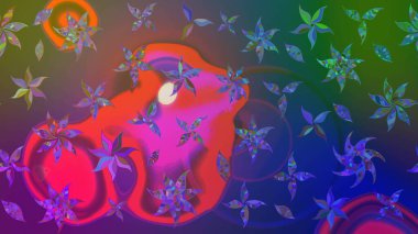 Gömlek baskısı için çiçek boyası. Çiçek desenli eskiz. Mavi ve yeşil renkte çiçekler.