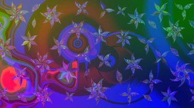 Mavi ve menekşe renginde çiçekler olan çiçek deseni çiz. Suluboya tarzında mavi ve mor renkte çiçekler.