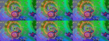 Çiçekli karalama şeklinde Raster çiçek deseni. Yumuşak, bahar çiçekleri yeşil ve mavi renklerde. Raster illüstrasyonu.