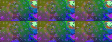 Çiçekli karalama şeklinde Raster çiçek deseni. Nazik, narin çiçek arkaplanı. Yeşil ve mavi renkte çiçekler.