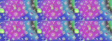 Mor ve mavi renkte çiçekler. Raster illüstrasyonu. Çiçek süslemeli çizim deseni.