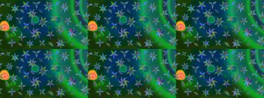 Raster Güzel kumaş deseni. Raster suluboya deseni, narin çiçekler, mavi ve yeşil çiçekler, tebrik kartı şablonu..