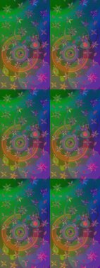 Parlak çiçekli yeşil ve mavi renkler üzerine soyut çizim deseni. Küçük çiçekte hoş bir çiçek deseni var. Çiçek elementli zarif raster dokusu..