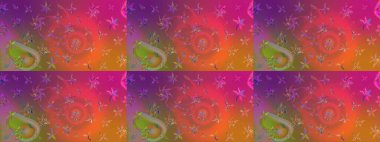 Çiçek desenli eskiz. Düz Çiçek Elementleri Tasarım Raster illüstrasyonu. Mor ve turuncu renkli çiçekler. Renkli Bahar Teması çizim şablonu.