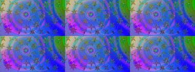 Raster illüstrasyonu. Mavi ve mor renkli çiçekler. Küçük çiçekte sevimli çiçek deseni var..