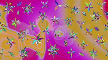 Raster illüstrasyonu. Suluboya çiçekli çiçek deseni. Sarı ve morumsu Asya tekstil tarzında.