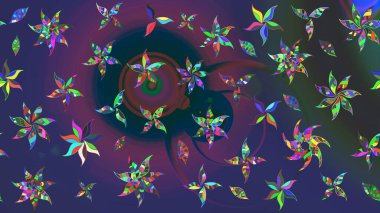 Mor ve mavi renkte çiçekler olan çiçek deseni çiz. Suluboya tarzında mor ve mavi renkte çiçekler.