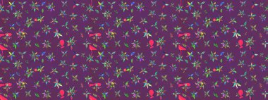 Raster illustration. For print on fabric, textiles, wallpaper. Cute floral pattern with buds chamomile flowers. Vintage retro style. Miles Fleur, ditsy ornament. Sketch background.