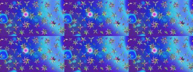 Mavi ve mor renkli çiçekler. Raster düz çiçek çizim deseni. Tasarım hediye paketi, tebrik kartları, posterler ve afiş tasarımı.