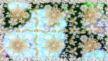 Raster altın çiçek süsü brokar kumaş ve cam desenli. Kusursuz altın desen. Tarafsız renkler ve altın elementler. Çiçek desenli altın metal..