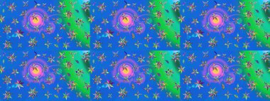 Renkli Yaz Temalı eskiz kalıbı. Modaya uygun kumaş deseni. Düz Çiçek Elementleri Tasarımı. Sevimli çiçek raster deseni.