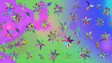 Vadinin çiçekleri mor ve yeşil renklerde. Raster çiçek desenleri çiziyor..