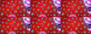 Üzerinde gelincikler ve vadi zambakları olan renkli çiçek desenli nakış deseni. Tekstil tasarımı için kırmızı ve mor renkli geleneksel halk çiçekleri buketi.