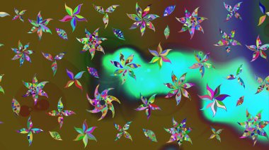 Raster illüstrasyonu. El çizimi. Çiçekler, dallar, bitkiler ve çiçekler. Güzel kumaş deseni.