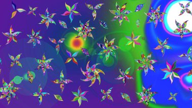 Mavi ve mor renkli etnik çiçeklerle süslenmiş zarif bir eskiz deseni. Raster Çiçek İllüstrasyonu güzel tekstil..