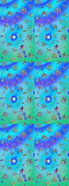 Yumuşak, bahar çiçekli arka plan. Çiçekli karalama şeklinde Raster çiçek deseni. Mavi ve yeşil renkte çiçekler.