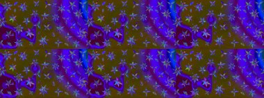 Raster hisseleri. Kahverengi ve mor üzerine çiçekler. Suluboya, elle çizilmiş. Taslak arkaplan deseni.