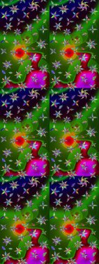 Yeşil ve siyah renklerde. Raster illüstrasyonu. Çiçek buketleriyle klasik tarzda eskiz deseni.